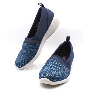 Skechers Womens Air-Cooled Memory Foam Shoes Navy Blue w/ Rhinestones Size 8.5